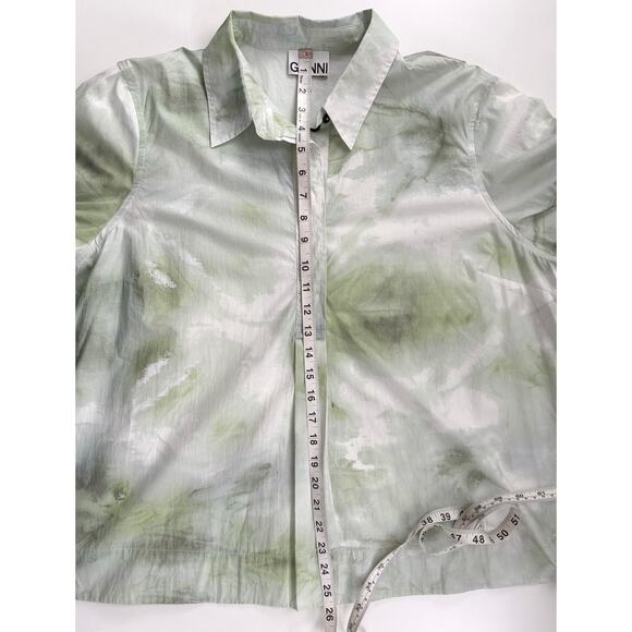 Ganni Tie Dye Cotton Poplin Quarter Button Shirt in Green Watercolor EU 44 US XL - Picture 10 of 10
